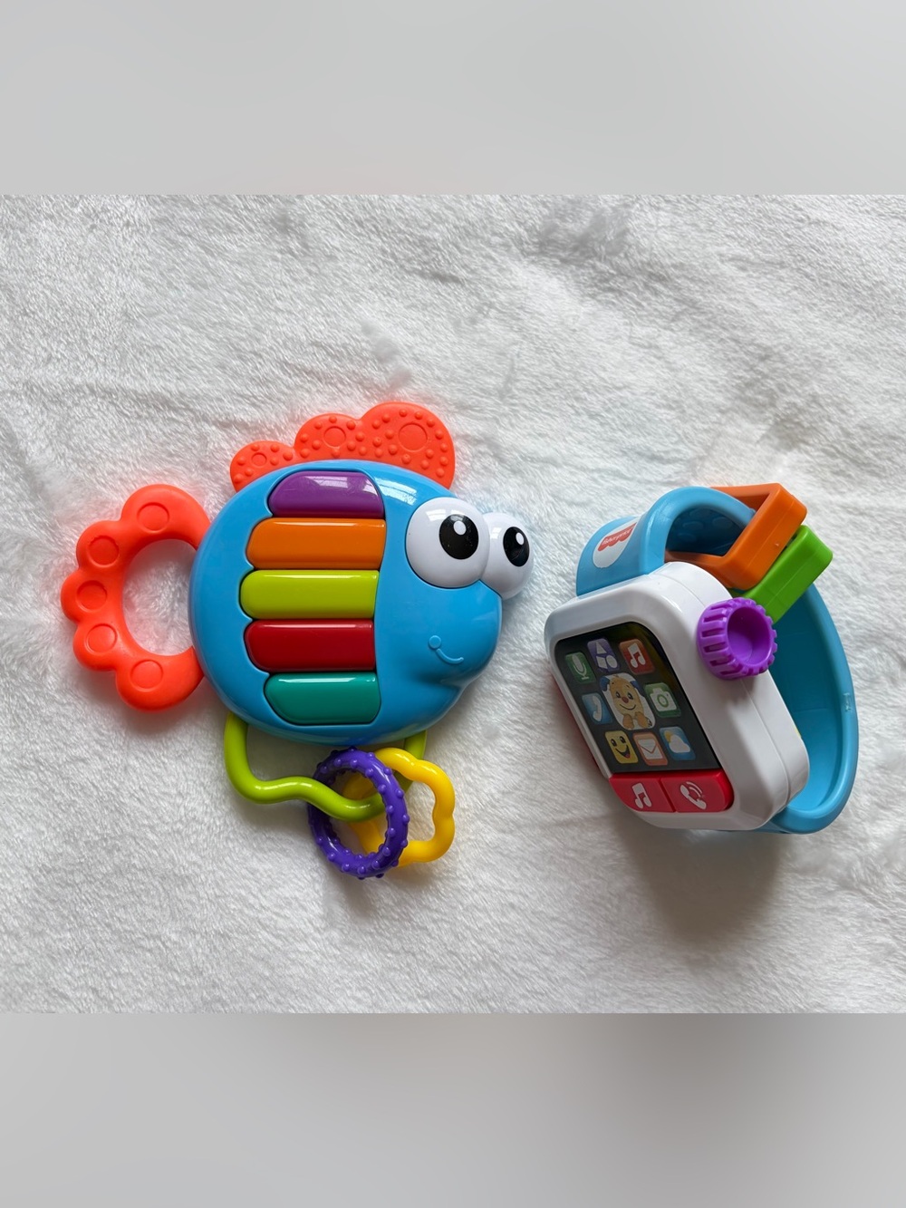 Musical Baby Toy Bundle - Piano Teether Fish & Smart Watch, Lot Of 2 Music Toys